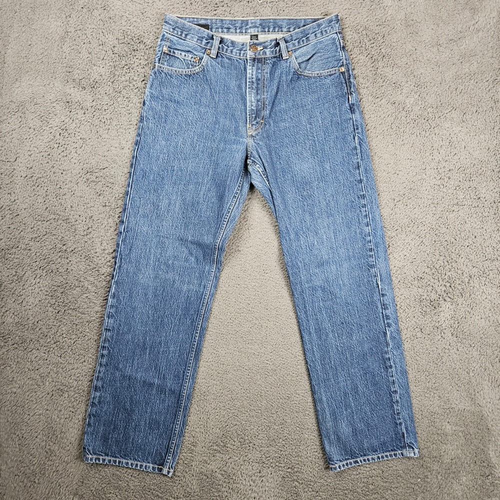 H&H Mens 32x32 Straight Leg Medium Wash Blue Denim Jeans 100% Cotton